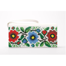 КЛ098дБ1301i Барвиста вишиванка Набір для вишивки друкованим хрестиком - Клатч Буковинська сучасна 21x13 см домоткане полотно, білий