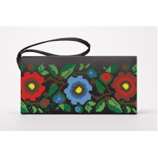 КЛ098лЧ1301k Барвиста вишиванка Набір для вишивки бісером - Клатч Буковинська сучасна 21x13 см льон, чорний