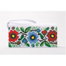 КЛ098пБ1301k Барвиста вишиванка Набір для вишивки бісером - Клатч Буковинська сучасна 21x13 см габардин, білий