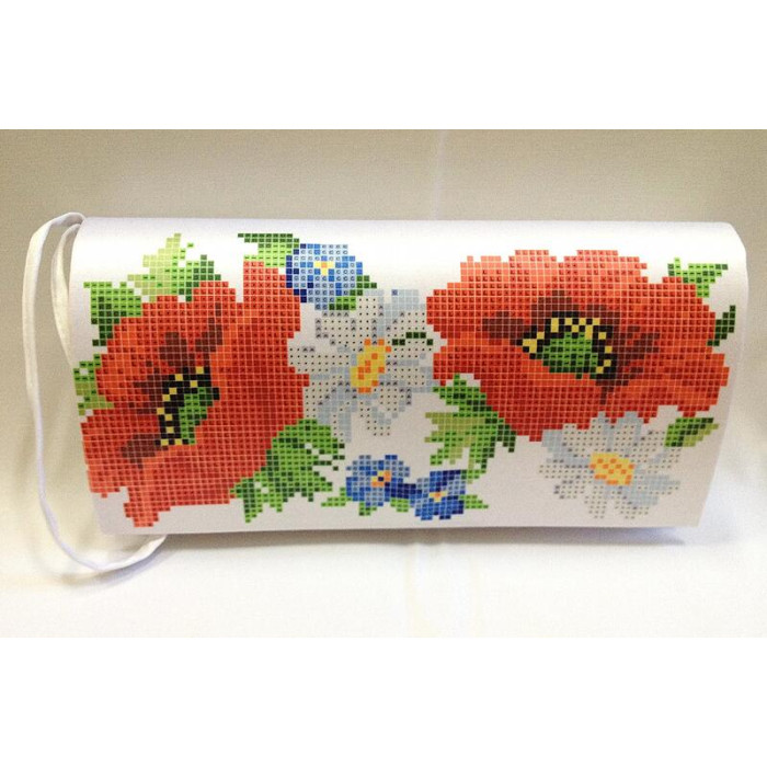 КЛ102шБ1301 Барвиста вишиванка Заготовка для вишивки - Клатч Маки, ромашки, незабудки 21x13 см шовк, білий