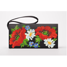 КЛ102шЧ1301i Барвиста вишиванка Набір для вишивки друкованим хрестиком - Клатч Маки, ромашки, незабудки 21x13 см шовк, чорний