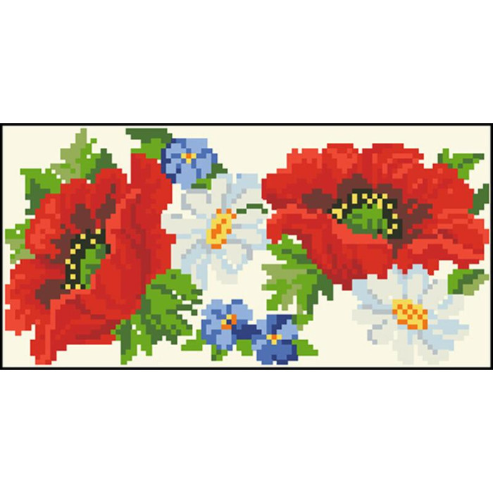 КЛ102шМ1301k Барвиста вишиванка Набір для вишивки бісером - Клатч Маки, ромашки, незабудки 21x13 см шовк, бежевий