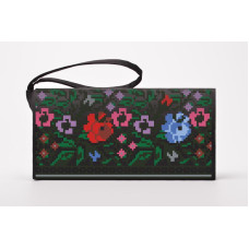 КЛ114кЧ1301k Барвиста вишиванка Набір для вишивки бісером - Клатч Борщівські візерунки 21x13 см атлас, чорний