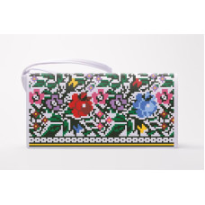 КЛ114шБ1301 Барвиста вишиванка Заготовка для вишивки - Клатч Борщівські візерунки 21x13 см шовк, білий