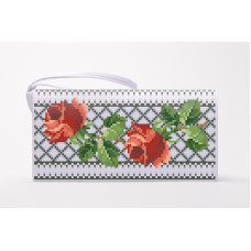 КЛ119дБ1301k Барвиста вишиванка Набір для вишивки бісером - Клатч Трояндове мереживо 21x13 см домоткане полотно, білий