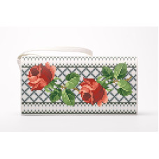 КЛ119кБ1301i Барвиста вишиванка Набір для вишивки друкованим хрестиком - Клатч Трояндове мереживо 21x13 см атлас, білий