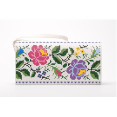 КЛ124кБ1301i Барвиста вишиванка Набір для вишивки друкованим хрестиком - Клатч Одеська троянда 21x13 см атлас, білий