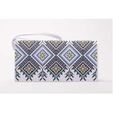 КЛ125дБ1301k Барвиста вишиванка Набір для вишивки бісером - Клатч Загадкова 21x13 см домоткане полотно, білий