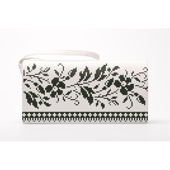 КЛ126шБ1301i Барвиста вишиванка Набір для вишивки друкованим хрестиком - Клатч Сокальська квітка 21x13 см шовк, білий