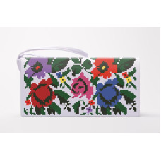 КЛ127дБ1301k Барвиста вишиванка Набір для вишивки бісером - Клатч Борщівська 21x13 см домоткане полотно, білий