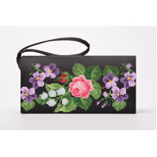 КЛ130дЧ1301i Барвиста вишиванка Набір для вишивки друкованим хрестиком - Клатч Ніжні квіти 21x13 см домоткане полотно, чорний