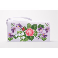 КЛ130пБ1301k Барвиста вишиванка Набір для вишивки бісером - Клатч Ніжні квіти 21x13 см габардин, білий