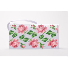 КЛ168шБ1301i Барвиста вишиванка Набір для вишивки друкованим хрестиком - Клатч Ніжні троянди 21x13 см шовк, білий