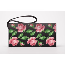 КЛ168шЧ1301k Барвиста вишиванка Набір для вишивки бісером - Клатч Ніжні троянди 21x13 см шовк, чорний