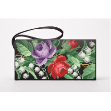 КЛ169дЧ1301k Барвиста вишиванка Набір для вишивки бісером - Клатч Троянди і конвалії 21x13 см домоткане полотно, чорний