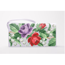 КЛ169лБ1301k Барвиста вишиванка Набір для вишивки бісером - Клатч Троянди і конвалії 21x13 см льон, білий