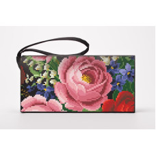 КЛ173хЧ1301 Барвиста вишиванка Заготовка для вишивки - Клатч Розкішні троянди, фіалки, конвалії 21x13 см батист, чорний