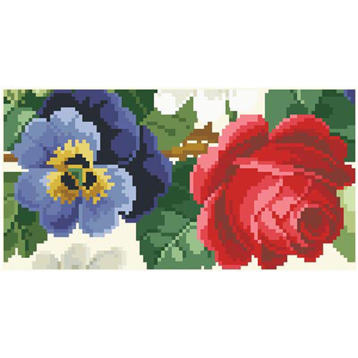 КЛ174дБ1301i Барвиста вишиванка Набір для вишивки друкованим хрестиком - Клатч Троянди, братки, петунії, ромашки 21x13 см домоткане полотно, білий