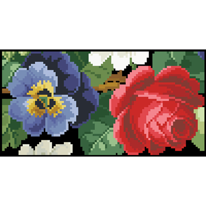 КЛ174шЧ1301i Барвиста вишиванка Набір для вишивки друкованим хрестиком - Клатч Троянди, братки, петунії, ромашки 21x13 см шовк, чорний