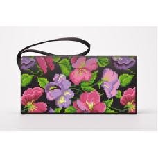 КЛ176кЧ1301i Барвиста вишиванка Набір для вишивки друкованим хрестиком - Клатч Фіалки 21x13 см атлас, чорний