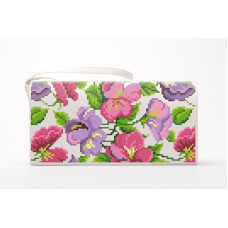 КЛ176шМ1301 Барвиста вишиванка Заготовка для вишивки - Клатч Фіалки 21x13 см шовк, бежевий