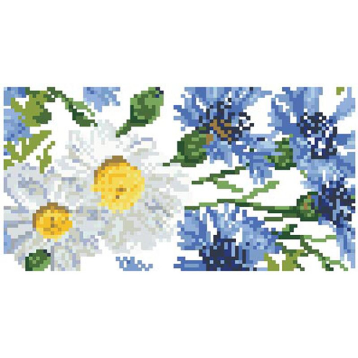 КЛ177дБ1301i Барвиста вишиванка Набір для вишивки друкованим хрестиком - Клатч Волошки і ромашки 21x13 см домоткане полотно, білий