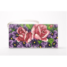 КЛ179кМ1301i Барвиста вишиванка Набір для вишивки друкованим хрестиком - Клатч Фіалки і троянди 21x13 см атлас, бежевий