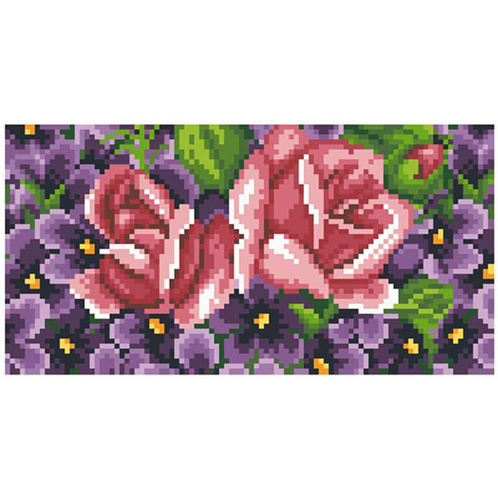 КЛ179лБ1301i Барвиста вишиванка Набір для вишивки друкованим хрестиком - Клатч Фіалки і троянди 21x13 см льон, білий