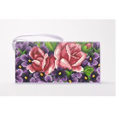 КЛ179пБ1301k Барвиста вишиванка Набір для вишивки бісером - Клатч Фіалки і троянди 21x13 см габардин, білий