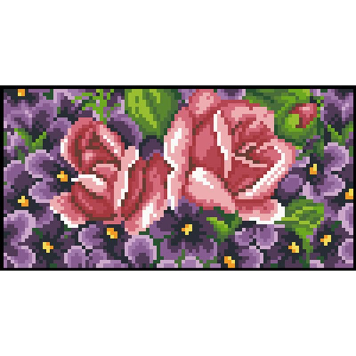 КЛ179шЧ1301i Барвиста вишиванка Набір для вишивки друкованим хрестиком - Клатч Фіалки і троянди 21x13 см шовк, чорний