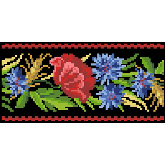 КЛ180дЧ1301i Барвиста вишиванка Набір для вишивки друкованим хрестиком - Клатч Червоні маки, волошки, колоски 21x13 см домоткане полотно, чорний