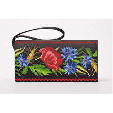 КЛ180дЧ1301k Барвиста вишиванка Набір для вишивки бісером - Клатч Червоні маки, волошки, колоски 21x13 см домоткане полотно, чорний