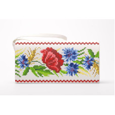 КЛ180дМ1301i Барвиста вишиванка Набір для вишивки друкованим хрестиком - Клатч Червоні маки, волошки, колоски 21x13 см домоткане полотно, бежевий