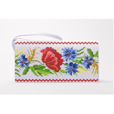 КЛ180шБ1301 Барвиста вишиванка Заготовка для вишивки - Клатч Червоні маки, волошки, колоски 21x13 см шовк, білий