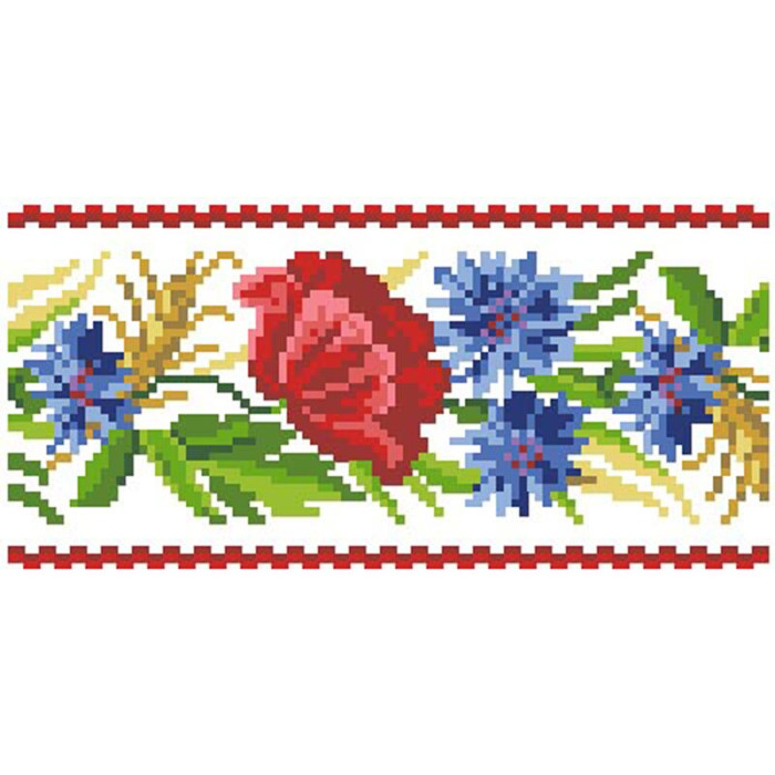 КЛ180шБ1301i Барвиста вишиванка Набір для вишивки друкованим хрестиком - Клатч Червоні маки, волошки, колоски 21x13 см шовк, білий
