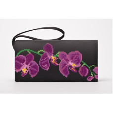КЛ182дЧ1301k Барвиста вишиванка Набір для вишивки бісером - Клатч Орхідеї кольору фуксії 21x13 см домоткане полотно, чорний