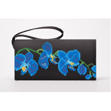 КЛ183шЧ1301 Барвиста вишиванка Заготовка для вишивки - Клатч Сині орхідеї 21x13 см шовк, чорний