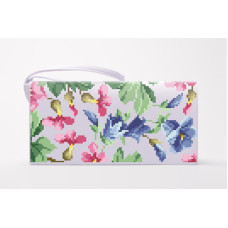 КЛ184шБ1301i Барвиста вишиванка Набір для вишивки друкованим хрестиком - Клатч Цвіт шипшини, дзвіночки 21x13 см шовк, білий