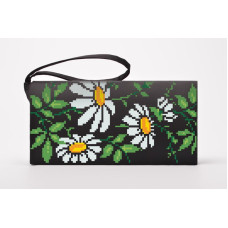 КЛ187дЧ1301i Барвиста вишиванка Набір для вишивки друкованим хрестиком - Клатч Ромашки 21x13 см домоткане полотно, чорний