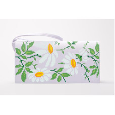 КЛ187пБ1301 Барвиста вишиванка Заготовка для вишивки - Клатч Ромашки 21x13 см габардин, білий