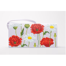 КЛ189дБ1301i Барвиста вишиванка Набір для вишивки друкованим хрестиком - Клатч Ромашки і маки 21x13 см домоткане полотно, білий