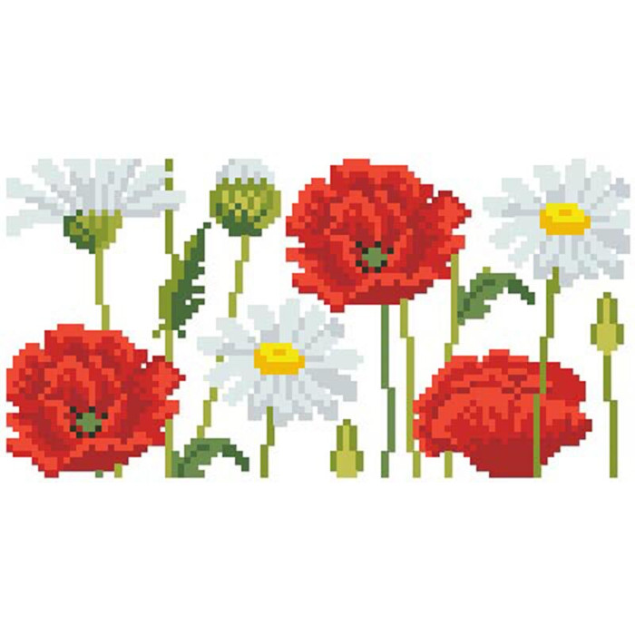 КЛ189дБ1301i Барвиста вишиванка Набір для вишивки друкованим хрестиком - Клатч Ромашки і маки 21x13 см домоткане полотно, білий