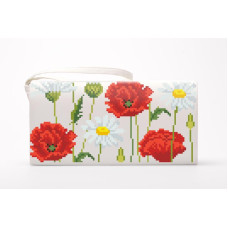 КЛ189лМ1301i Барвиста вишиванка Набір для вишивки друкованим хрестиком - Клатч Ромашки і маки 21x13 см льон, бежевий