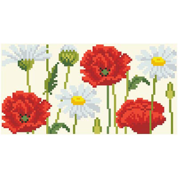 КЛ189лМ1301k Барвиста вишиванка Набір для вишивки бісером - Клатч Ромашки і маки 21x13 см льон, бежевий