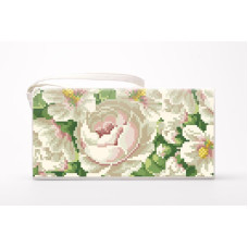 КЛ190лМ1301i Барвиста вишиванка Набір для вишивки друкованим хрестиком - Клатч Білі мальви і троянди 21x13 см льон, бежевий