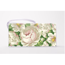 КЛ190пБ1301 Барвиста вишиванка Заготовка для вишивки - Клатч Білі мальви і троянди 21x13 см габардин, білий