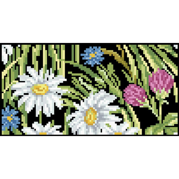 КЛ192дЧ1301i Барвиста вишиванка Набір для вишивки друкованим хрестиком - Клатч Ромашки, волошки, дзвіночки 21x13 см домоткане полотно, чорний