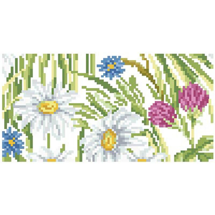 КЛ192шБ1301i Барвиста вишиванка Набір для вишивки друкованим хрестиком - Клатч Ромашки, волошки, дзвіночки 21x13 см атлас, білий