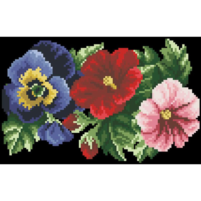 КЛ351лЧ1301i Барвиста вишиванка Набір для вишивки - Клатч Мальви, троянди, братки 21x13 см льон, чорний