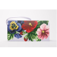 КЛ351пБ1301 Барвиста вишиванка Заготовка для вишивки - Клатч Мальви, троянди, братки 21x13 см габардин, білий